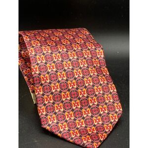 Carrot & Gibbs Mens Red Gold Geometric Medallion Italian Silk Tie Handmade USA